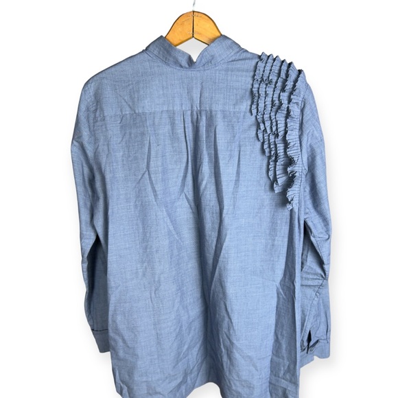 SIBEL SARAL Blue ruffle button down size medium - Picture 5 of 5